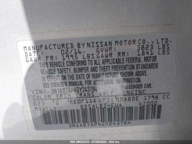 Nissan SENTRA S 2016 3N1AB7AP4GY243784 Image 9