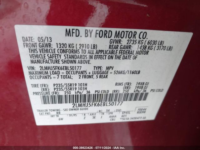 2LMHJ5FK6EBL50177 Lincoln MKT