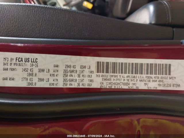 1C4RDHAG0HC708894 Dodge Durango Sxt Rwd