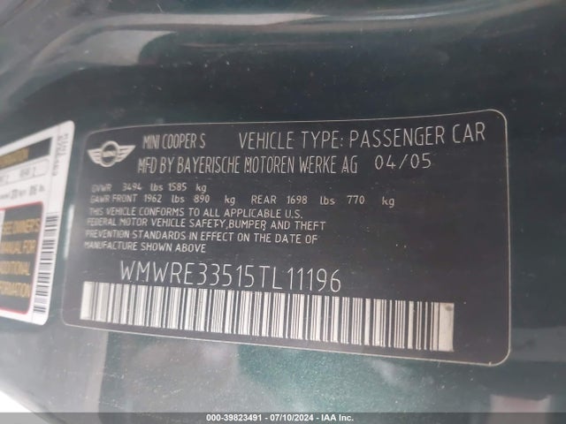 2005 MINI COOPER S WMWRE33515TL11196 Photo 8