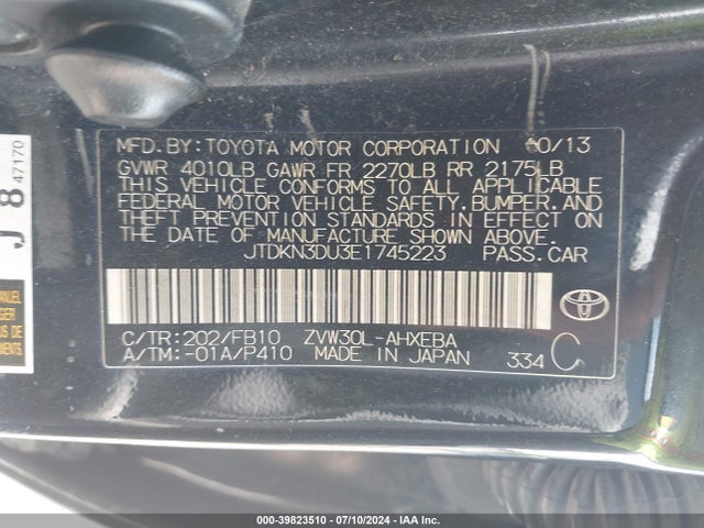 Toyota Prius Two 2014 JTDKN3DU3E1745223 Image 9