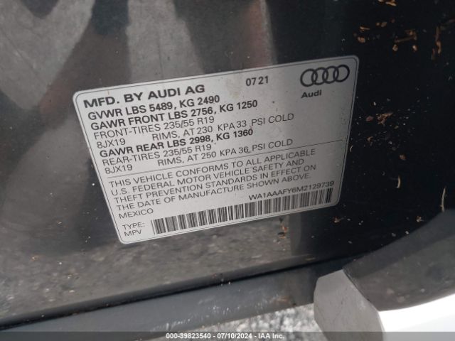 WA1AAAFY6M2129739 Audi Q5 Premium 45 Tfsi Quattro S Tronic
