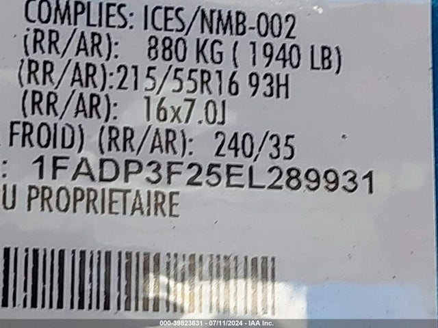 Ford FOCUS SE 2014 1FADP3F25EL289931 Image 9