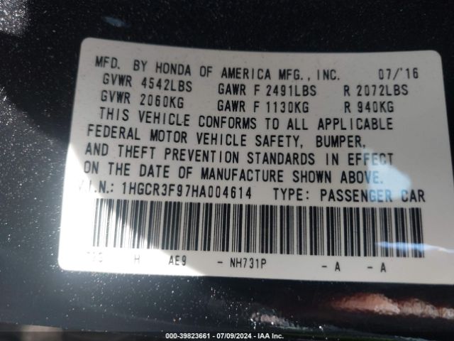 1HGCR3F97HA004614 Honda Accord Touring V6