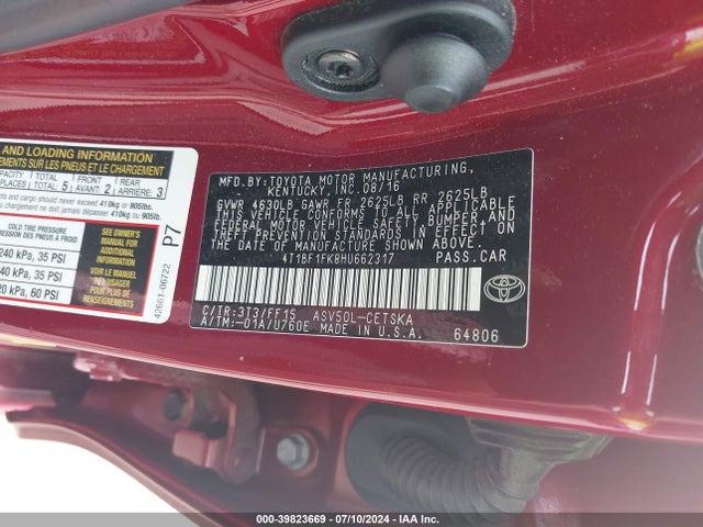 Toyota CAMRY SE 2017 4T1BF1FK8HU662317 Image 9