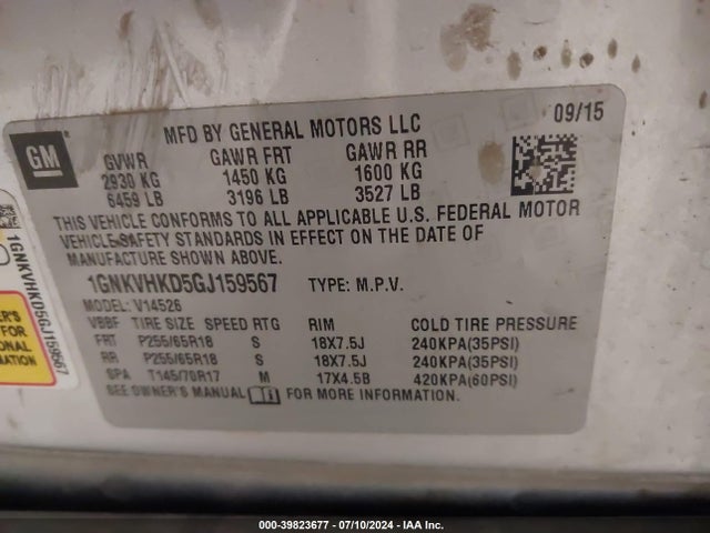 Chevrolet Traverse 2lt 2016 1GNKVHKD5GJ159567 Image 9