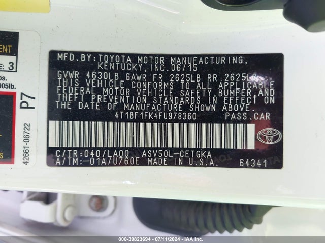 Toyota CAMRY XLE 2015 4T1BF1FK4FU978360 Image 9