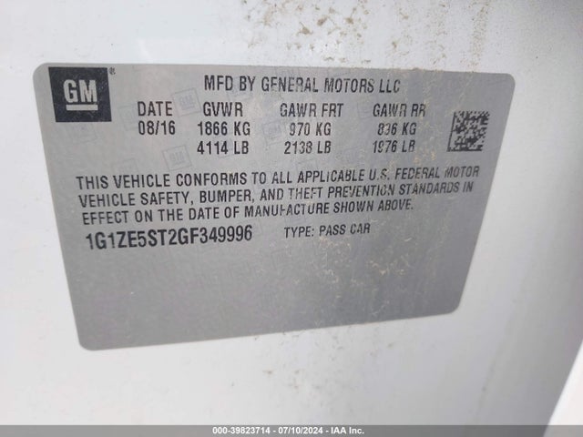 Aukcja sprzedaży 2016 Chevrolet Malibu 1lt, vin: 1G1ZE5ST2GF349996, numer aukcji: 39823714