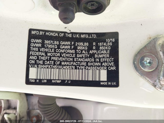Honda CIVIC EX 2017 SHHFK7H51HU406376 Image 9