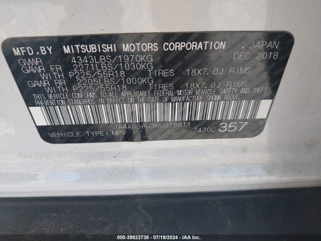 2019 MITSUBISHI OUTLANDER SPORT JA4AP3AU3KU018811 Photo 8
