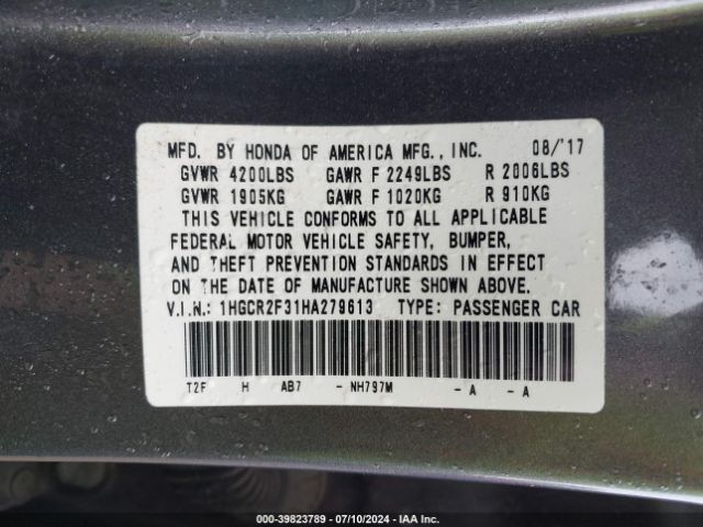 1HGCR2F31HA279613 Honda ACCORD LX