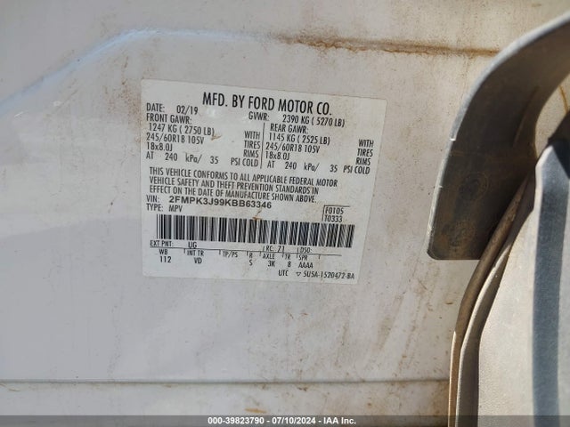 Ford EDGE SEL 2019 2FMPK3J99KBB63346 Image 9