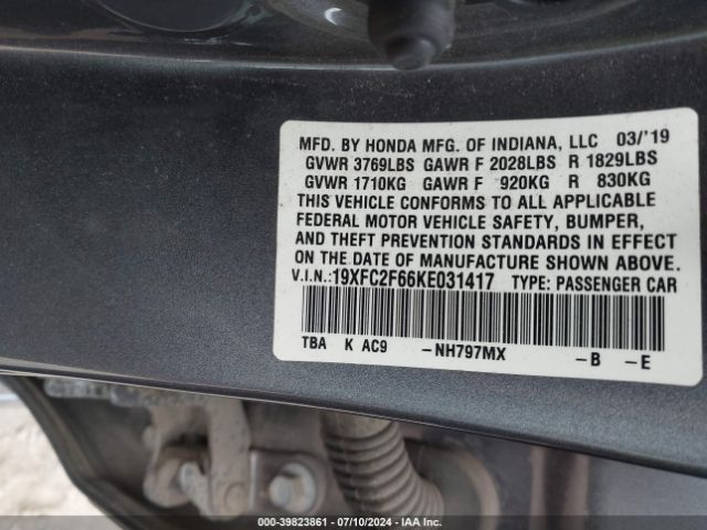 19XFC2F66KE031417 Honda Civic Lx