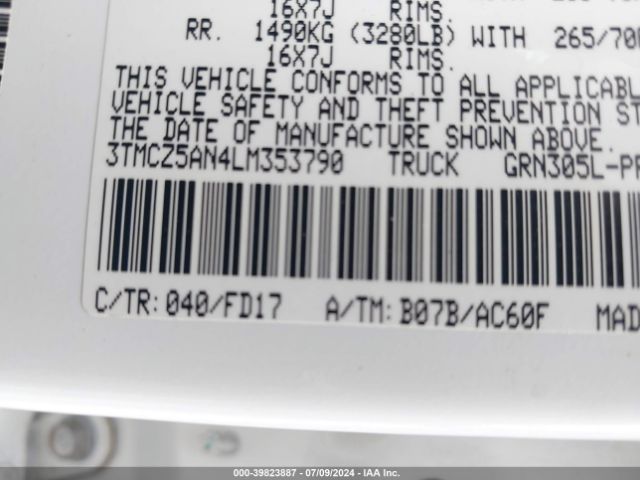 3TMCZ5AN4LM353790 Toyota Tacoma Trd Off-road