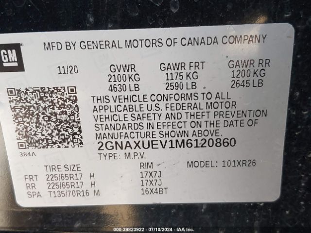 2GNAXUEV1M6120860 Chevrolet Equinox Awd Lt