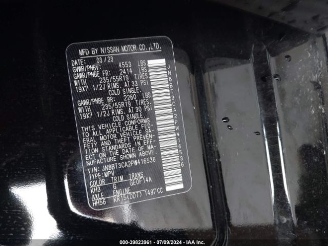 JN8BT3CA2PW416536 Nissan Rogue Sl Fwd