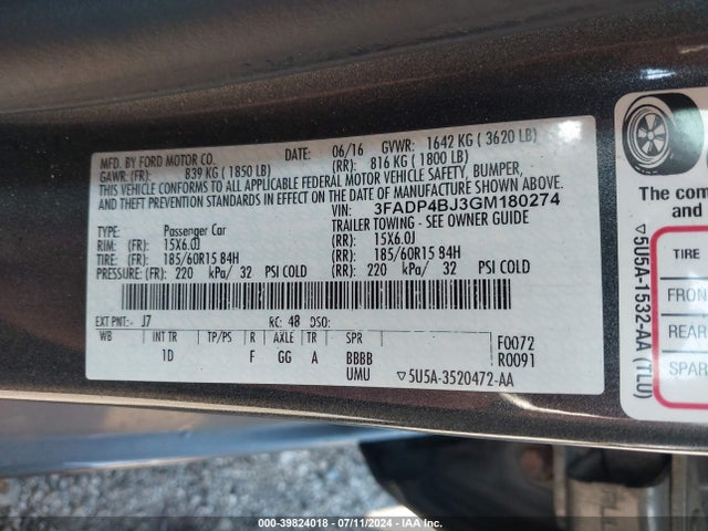 Ford FIESTA SE 2016 3FADP4BJ3GM180274 Image 9