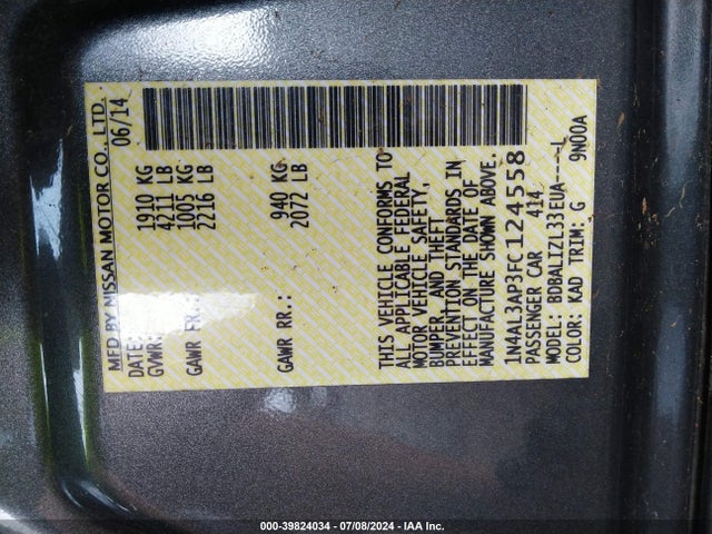 Nissan Altima 2.5 Sv 2015 1N4AL3AP3FC124558 Image 9