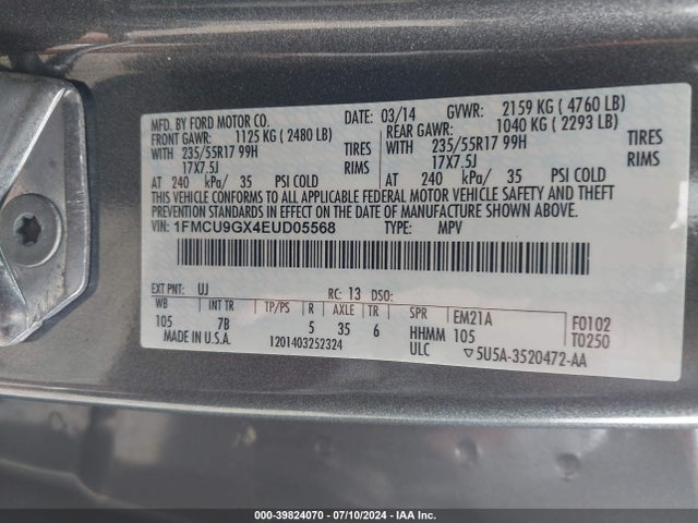 Ford ESCAPE SE 2014 1FMCU9GX4EUD05568 Image 9