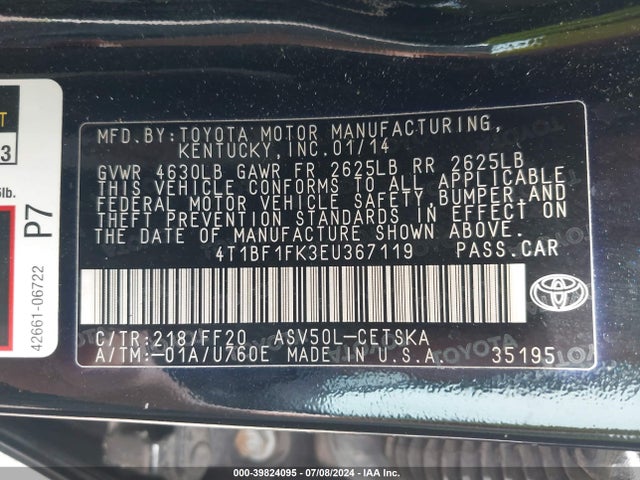 Toyota CAMRY SE 2014 4T1BF1FK3EU367119 Image 9