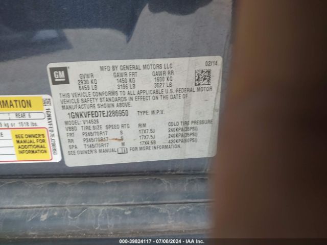 1GNKVFED7EJ286950 Chevrolet Traverse Ls