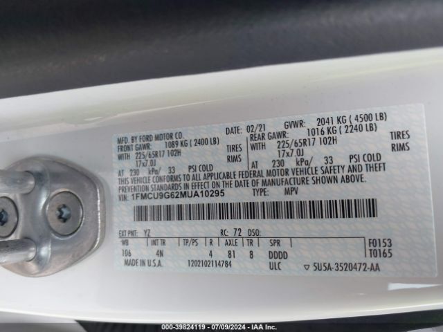 1FMCU9G62MUA10295 Ford ESCAPE SE
