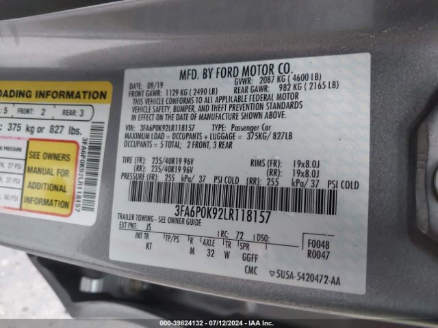3FA6P0K92LR118157 Ford Fusion Titanium