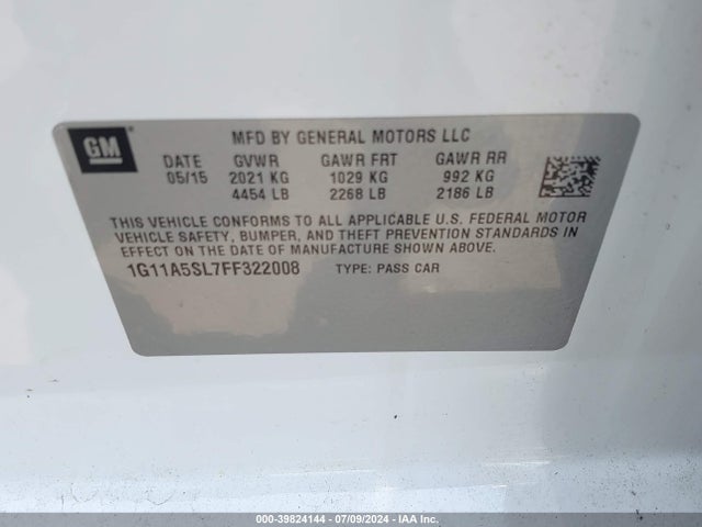 Chevrolet Malibu 1fl 2015 1G11A5SL7FF322008 Image 9