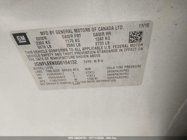 2GNFLEEK6G6194132 Chevrolet EQUINOX LS