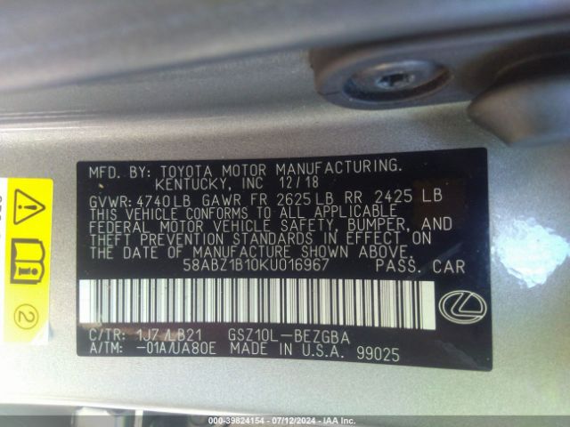 58ABZ1B10KU016967 Lexus Es 350 Luxury