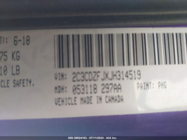2C3CDZFJXJH314519 Dodge Challenger 392 Hemi Scat Pack Shaker