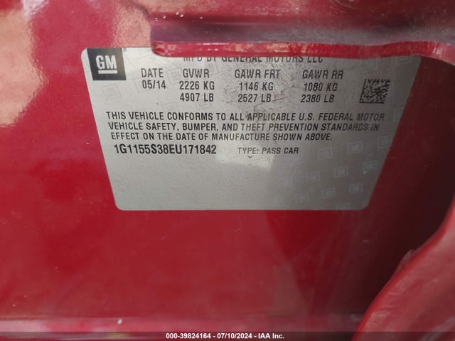 Chevrolet IMPALA 2LZ 2014 1G1155S38EU171842 Image 9