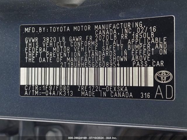 2T1BURHE5GC608954 Toyota Corolla S Plus