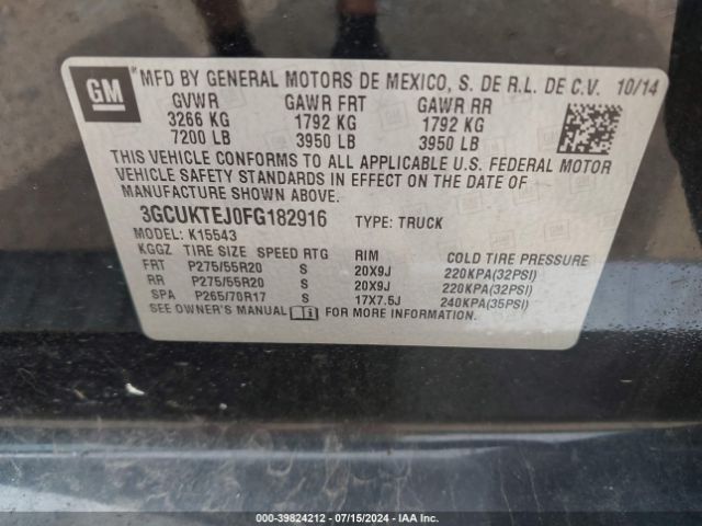 3GCUKTEJ0FG182916 Chevrolet Silverado 1500 High Country