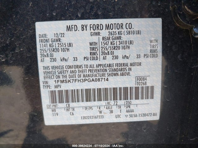 Ford Explorer Limited 2023 1FMSK7FH3PGA08714 Image 9