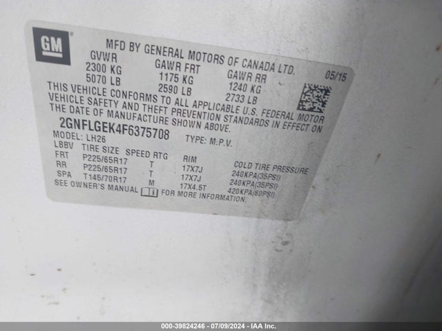 Chevrolet Equinox 2lt 2015 2GNFLGEK4F6375708 Image 9