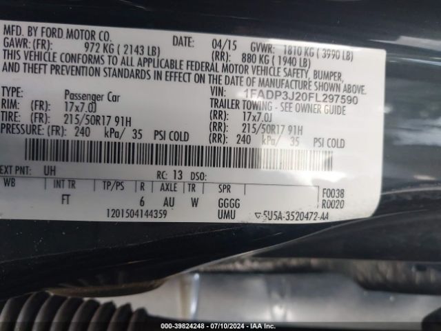 2015 FORD FOCUS 1FADP3J20FL297590 Photo 8