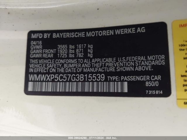 WMWXP5C57G3B15539 Mini Hardtop Cooper