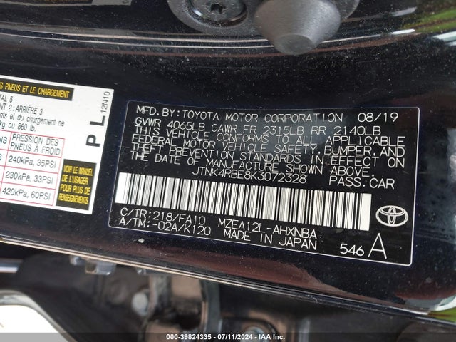 Toyota COROLLA SE 2019 JTNK4RBE8K3072328 Image 9