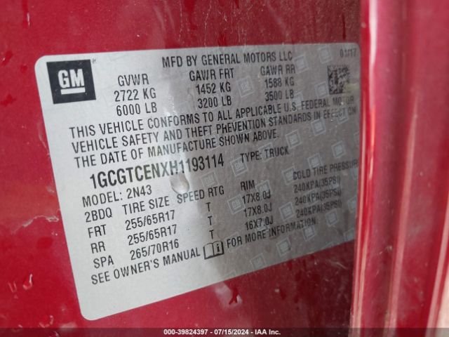 1GCGTCENXH1193114 Chevrolet Colorado Lt