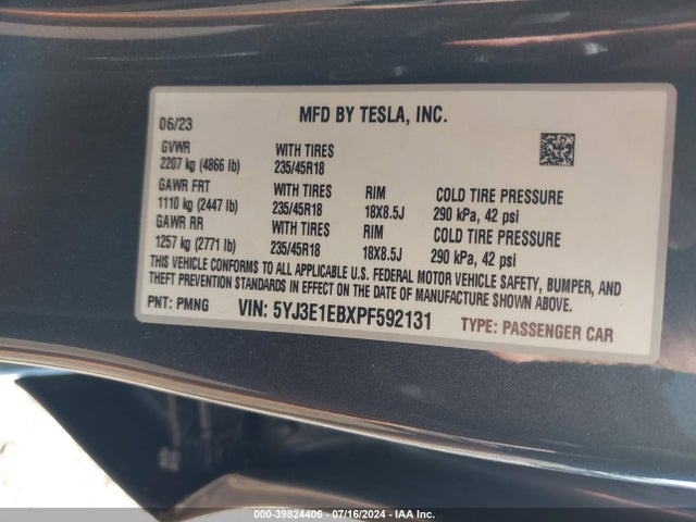 2023 TESLA MODEL 3 5YJ3E1EBXPF592131 Photo 8