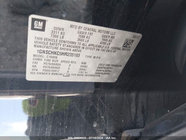 1GNSCHKC9HR235193 Chevrolet Suburban Lt