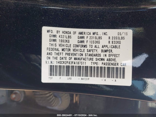 Honda Accord Ex-l 2015 1HGCR2F83FA187511 Image 9