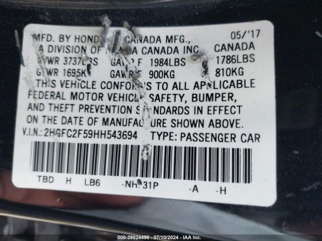 2HGFC2F59HH543694 Honda Civic Lx