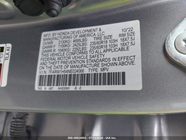 7FARW1H54NE024066 Honda Cr-v 2wd Ex
