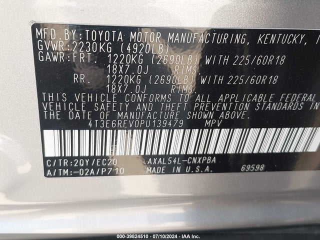 4T3E6RFV0PU139479 Toyota Rav4 Hybrid Xse