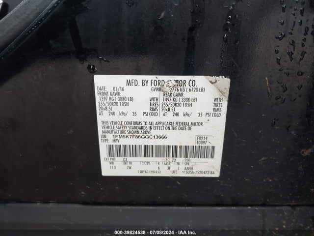 Ford Explorer Limited 2016 1FM5K7F86GGC13666 Image 9