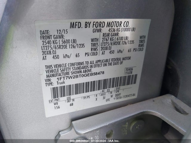 Ford F-250 Lariat 2016 1FT7W2BT0GEB58478 Image 9