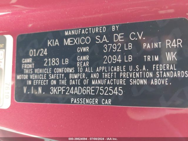3KPF24AD6RE752545 KIA Forte Lxs