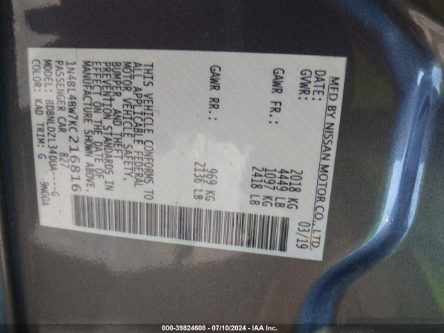 Nissan Altima 2.5 S 2019 1N4BL4BW7KC216816 Image 9